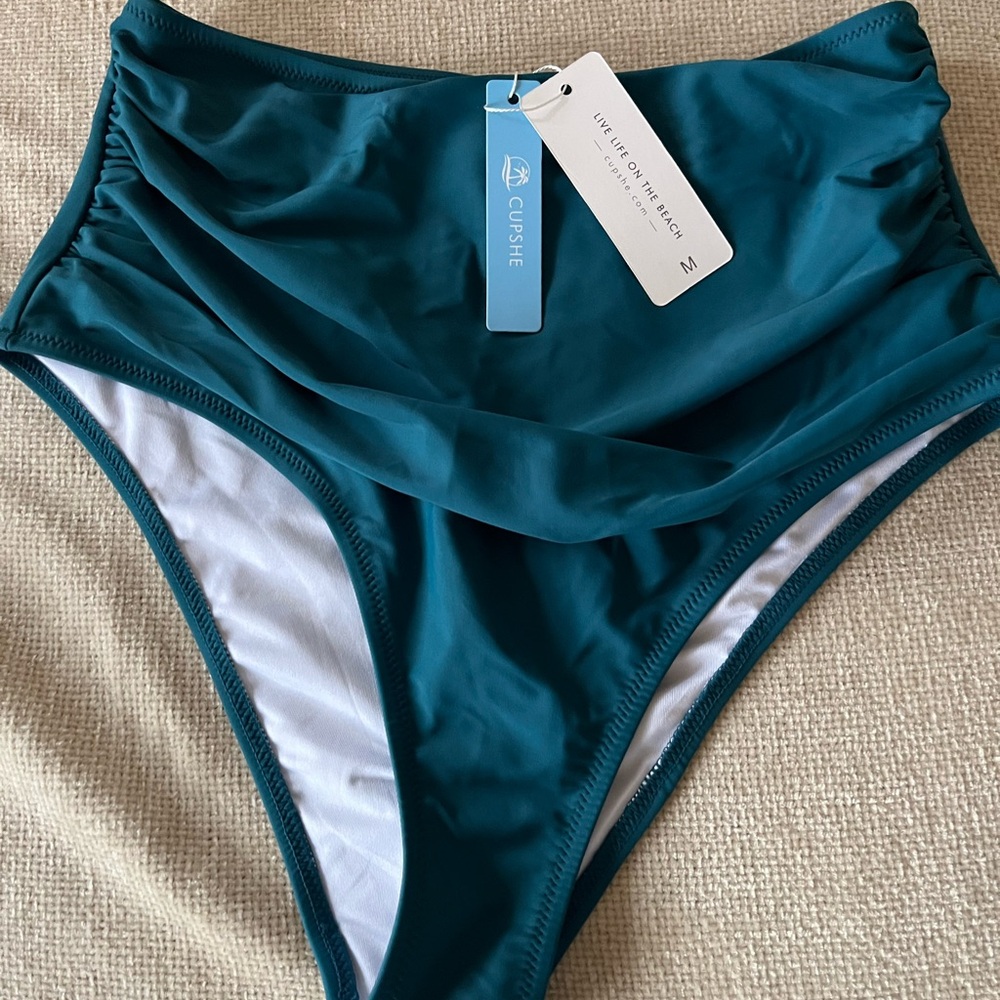 NWT Cupshe Teal Green High Waist Bikini Bottoms Size Medium